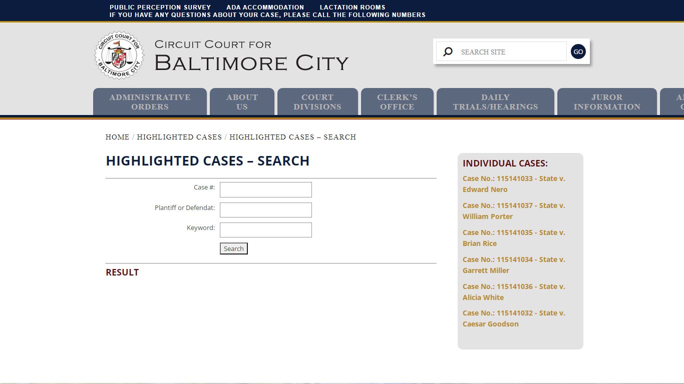 Highlighted Cases – Search – Circuit Court For Baltimore City