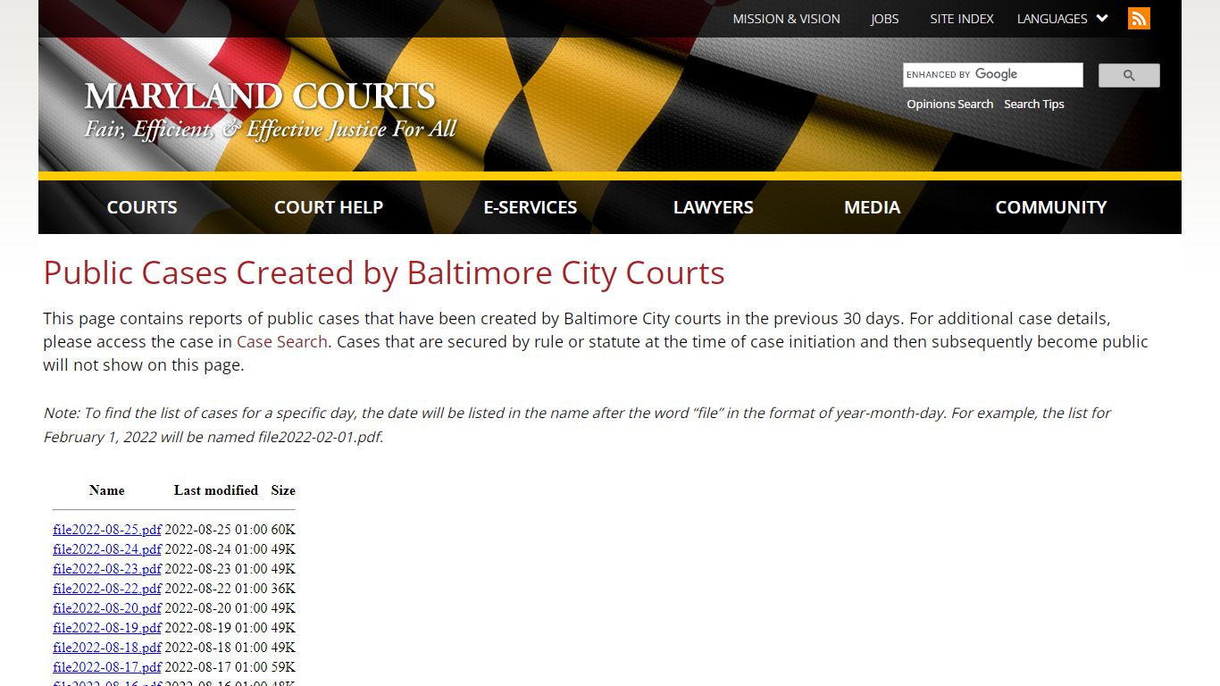 Public Cases Created by Baltimore City Courts